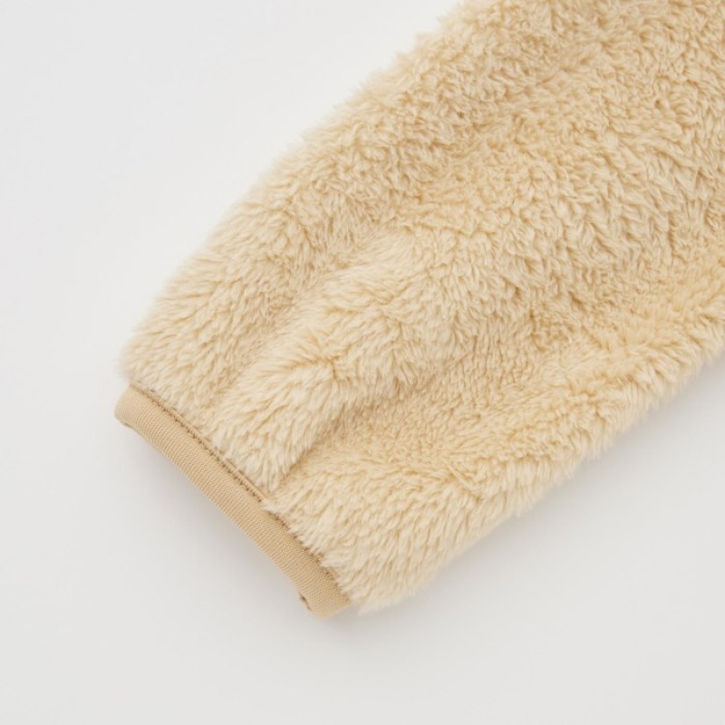 Uniqlo Fluffy Yarn Fleece Long-Sleeve Full-Zip (Embroidered) Jacken Baby Beige | BOKE-82960