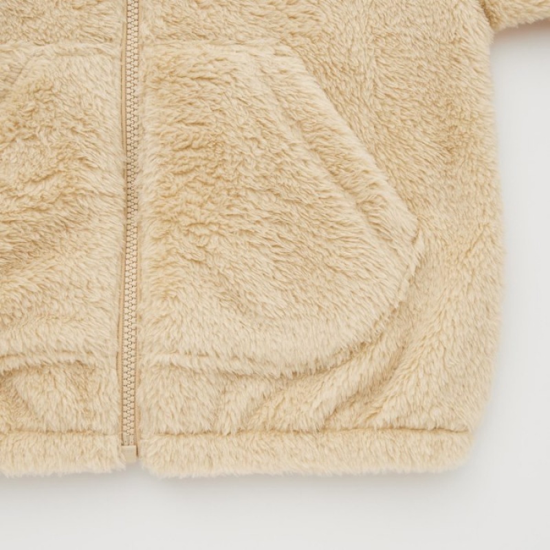 Uniqlo Fluffy Yarn Fleece Long-Sleeve Full-Zip (Embroidered) Jacken Baby Beige | BOKE-82960