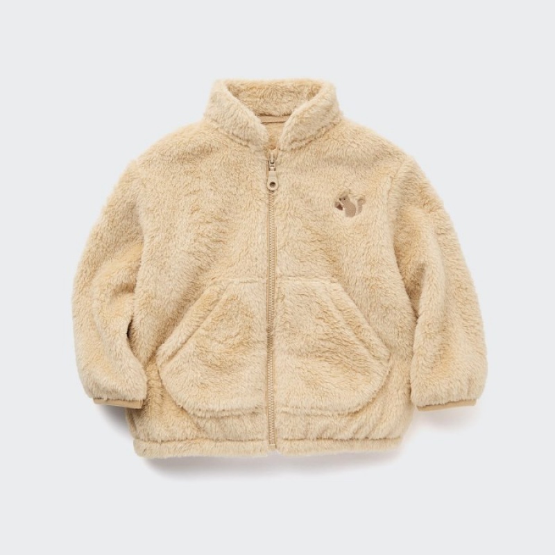 Uniqlo Fluffy Yarn Fleece Long-Sleeve Full-Zip (Embroidered) Jacken Baby Beige | BOKE-82960