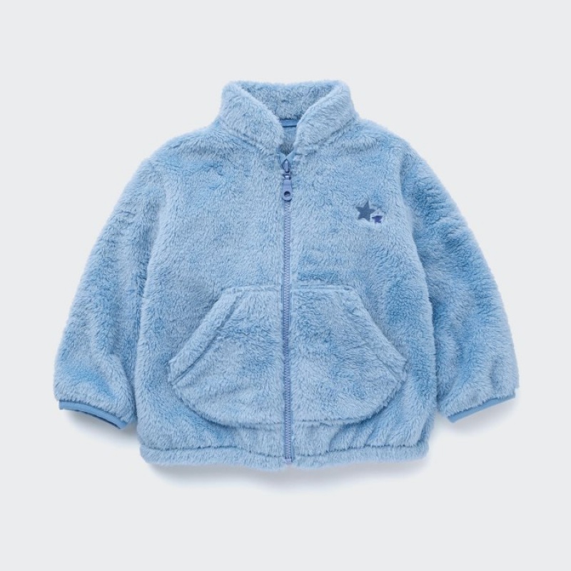 Uniqlo Fluffy Yarn Fleece Long-Sleeve Full-Zip (Embroidered) Jacken Baby Blau | QRUX-23768