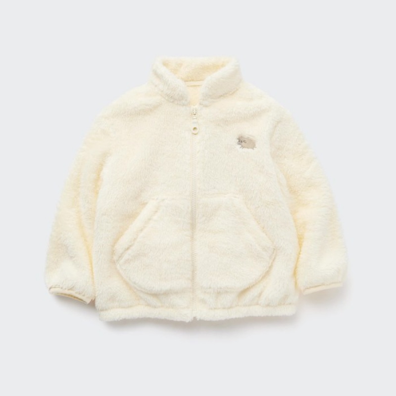 Uniqlo Fluffy Yarn Fleece Long-Sleeve Full-Zip (Embroidered) Jacken Baby Weiß | OTIN-05741