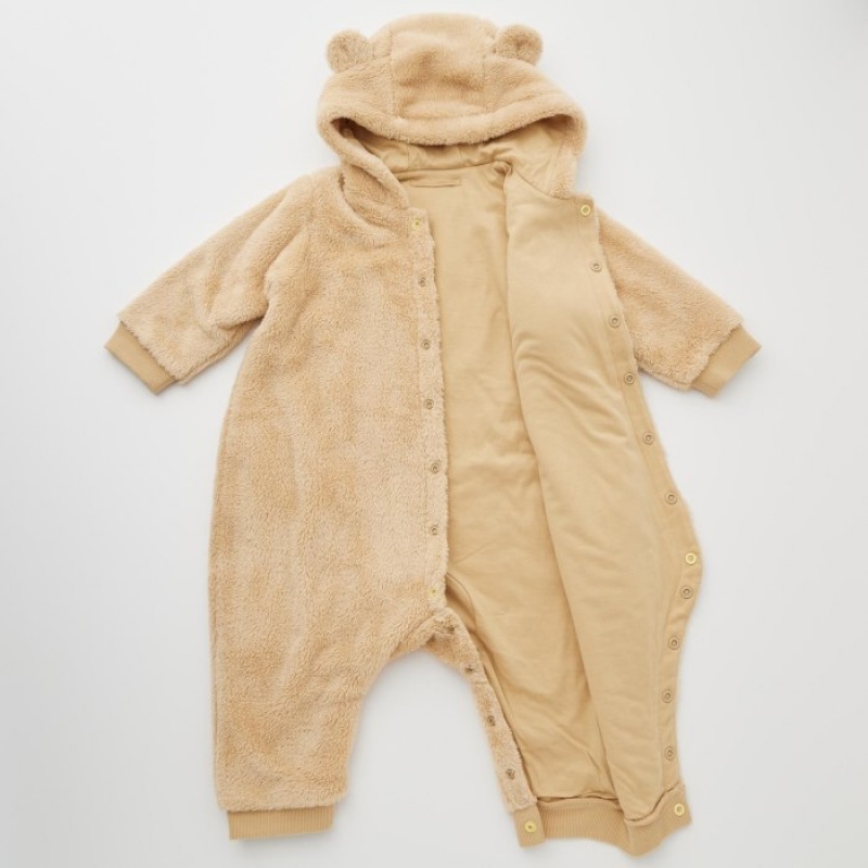 Uniqlo Fluffy Yarn Fleece Outfit Einteiler Baby Beige | JSQI-92361