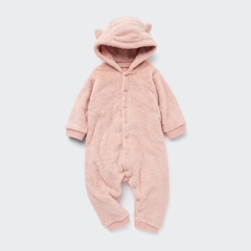 Uniqlo Fluffy Yarn Fleece Outfit Einteiler Baby Rosa | BDIV-27156