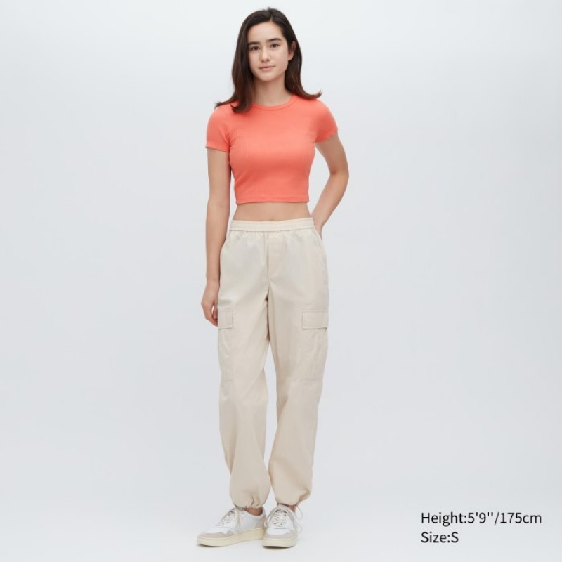 Uniqlo Gerippt Crew Neck Kurzes-Sleeve Cropped T-Shirt Damen Grün | GZTX-20349