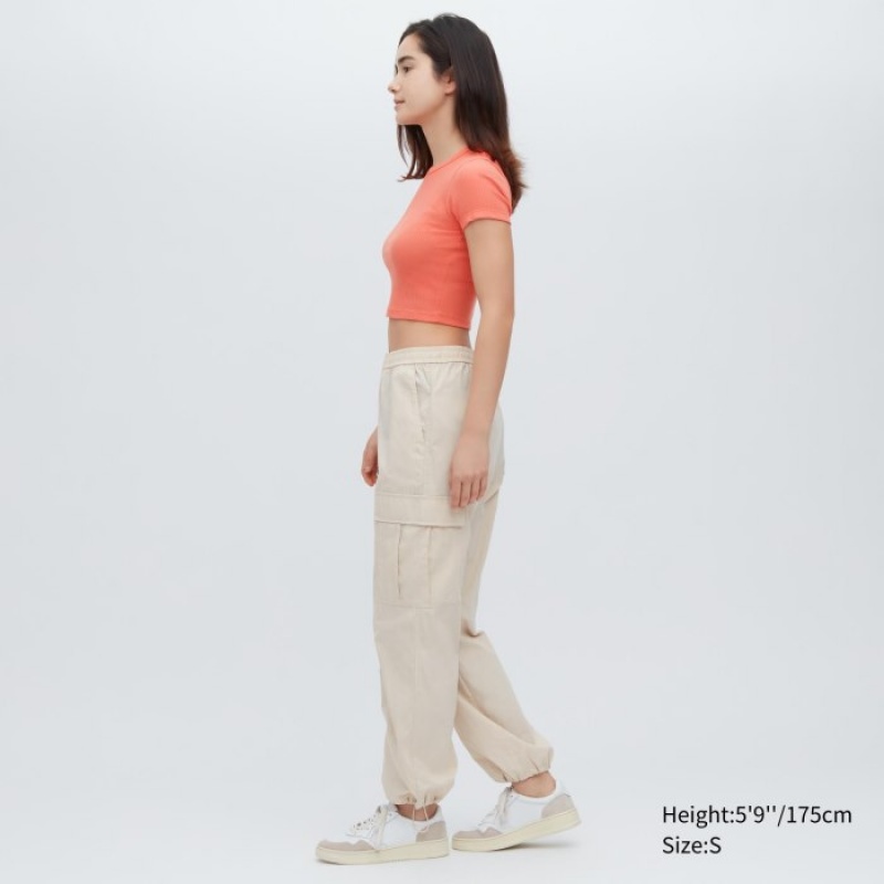 Uniqlo Gerippt Crew Neck Kurzes-Sleeve Cropped T-Shirt Damen Grün | GZTX-20349