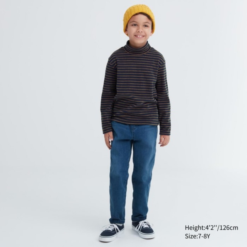 Uniqlo Gerippt Fleece Gestreift High Neck Long-Sleeve T-Shirt Kinder Weiß | XHRC-65987