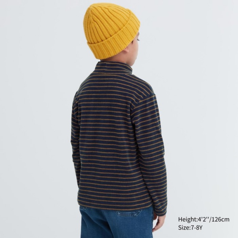 Uniqlo Gerippt Fleece Gestreift High Neck Long-Sleeve T-Shirt Kinder Weiß | XHRC-65987