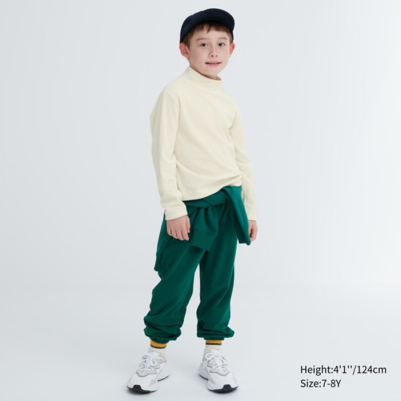 Uniqlo Gerippt Fleece High Neck Long-Sleeve T-Shirt Kinder Weiß | VPZX-68495