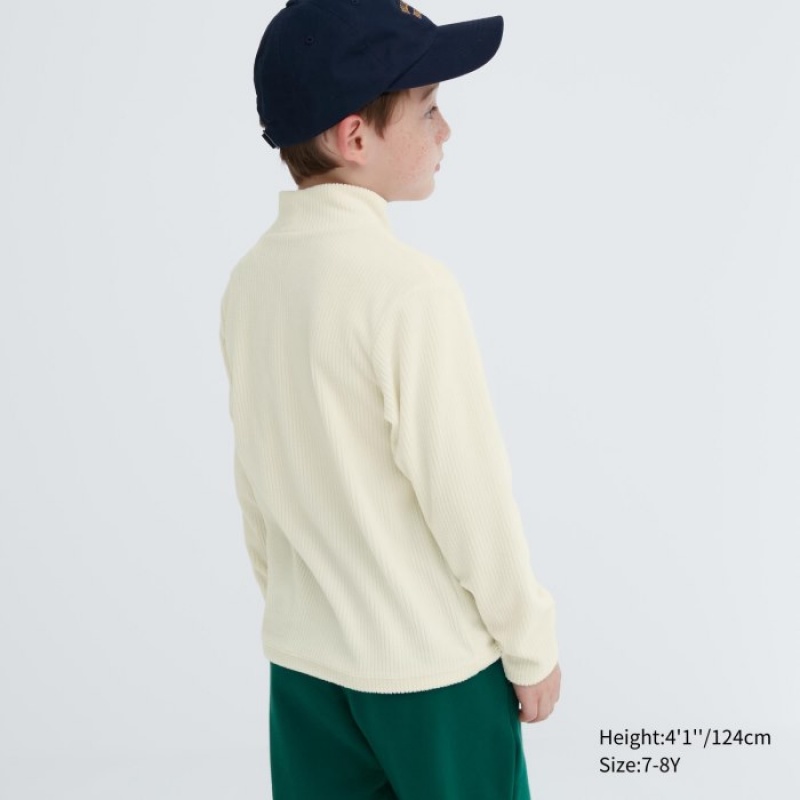 Uniqlo Gerippt Fleece High Neck Long-Sleeve T-Shirt Kinder Weiß | VPZX-68495