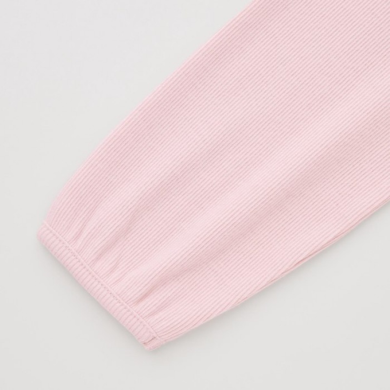 Uniqlo Gerippt Frill Crew Neck Long-Sleeve T-Shirt Baby Rosa | EYPV-23140