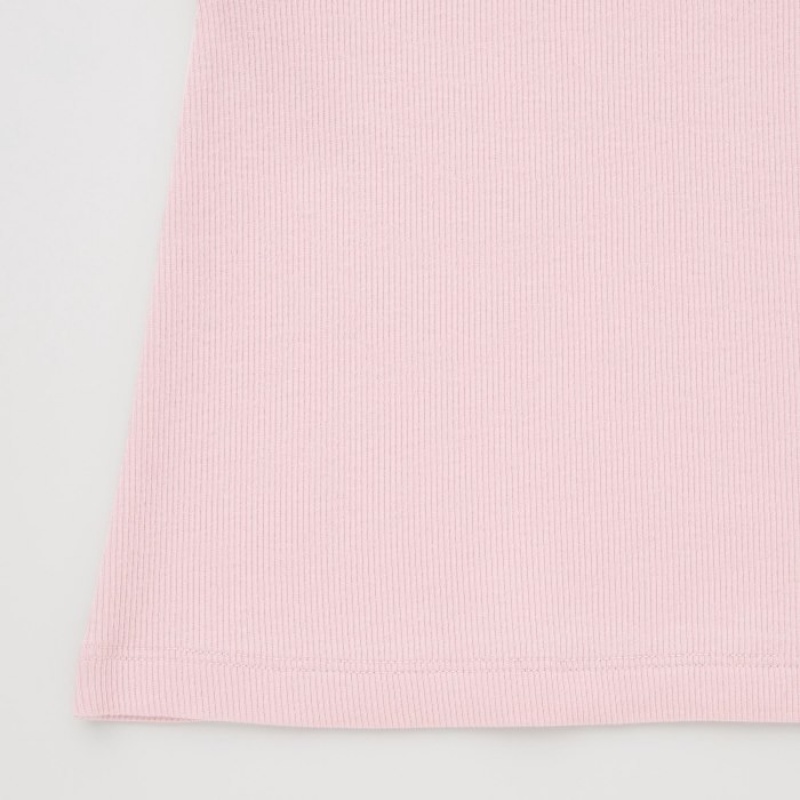 Uniqlo Gerippt Frill Crew Neck Long-Sleeve T-Shirt Baby Rosa | EYPV-23140