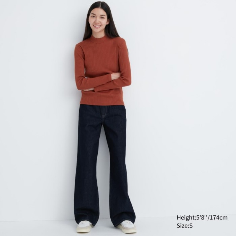 Uniqlo Gerippt High Neck Long-Sleeve T-Shirt Damen Lila | YXVF-71906