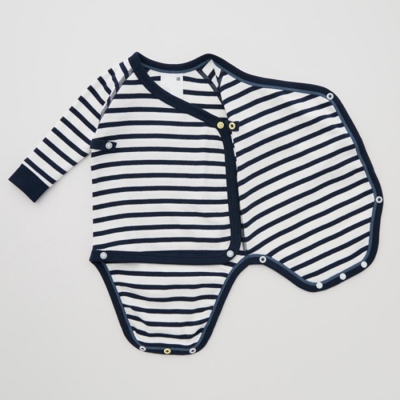 Uniqlo Gestreift Long-Sleeve (Open Front) Body Baby Gelb | MAUS-20176