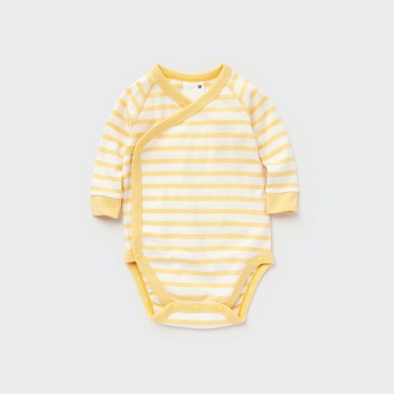 Uniqlo Gestreift Long-Sleeve (Open Front) Body Baby Gelb | MAUS-20176