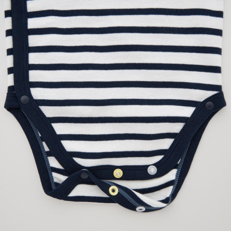 Uniqlo Gestreift Long-Sleeve (Open Front) Body Baby Navy | IMBY-71346