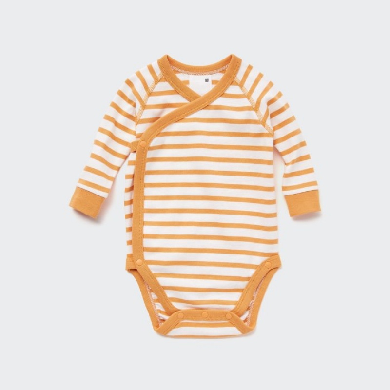 Uniqlo Gestreift Long-Sleeve (Open Front) Body Baby Orange | ZTSU-19340