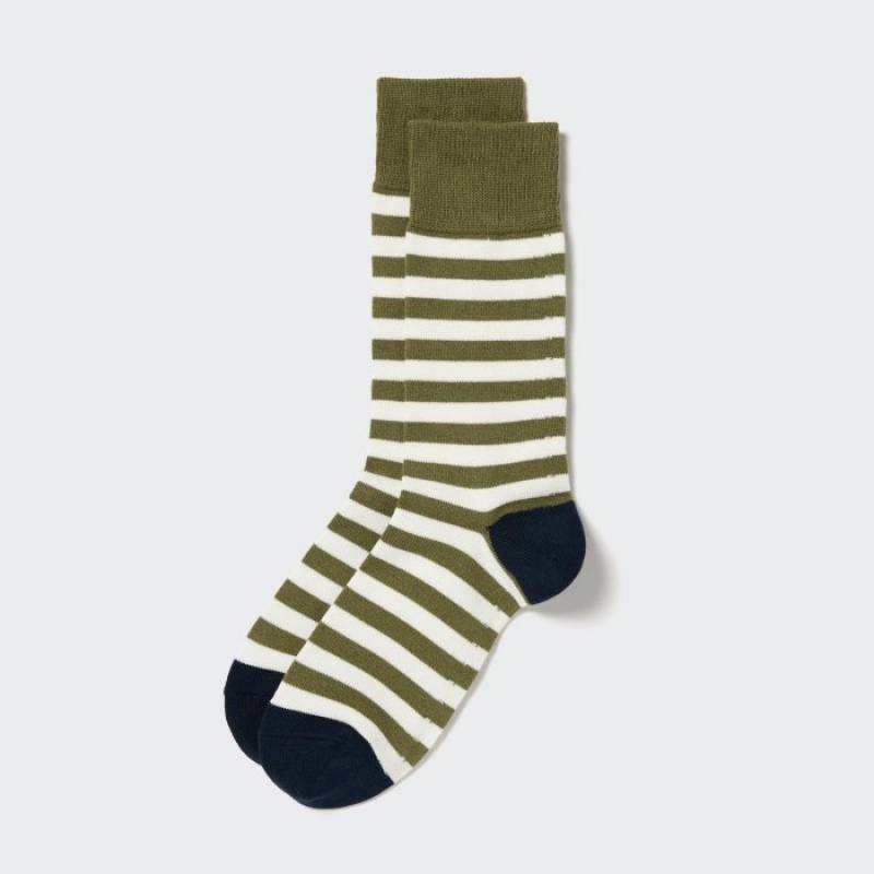 Uniqlo Gestreift Socken Herren Olivgrün | NKAI-26981