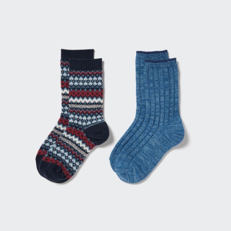 Uniqlo HEATTECH (2 Pairs) Socken Kinder Blau | DNLS-65917