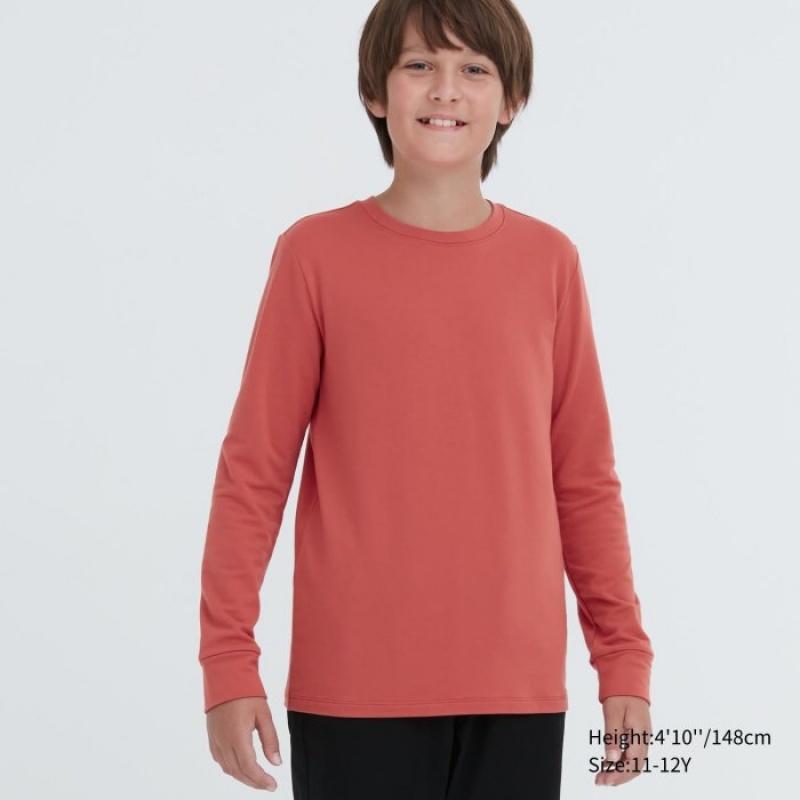 Uniqlo HEATTECH Baumwoll Crew Neck Long-Sleeve (Extra Warm) T-Shirt Kinder Orange | VIEA-54608