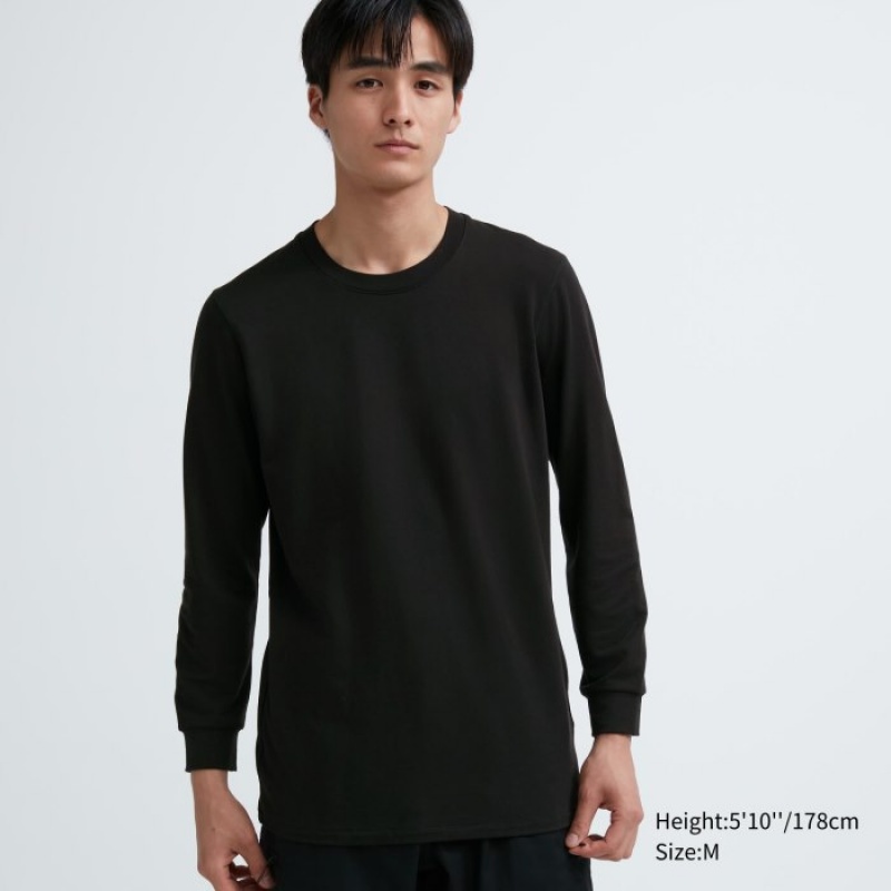 Uniqlo HEATTECH Baumwoll Crew Neck Long-Sleeve T-Shirt (Extra Warm) Undershirts Herren Schwarz | QMXA-58369