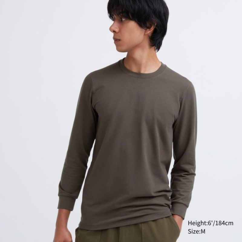 Uniqlo HEATTECH Baumwoll Crew Neck Long-Sleeve (Extra Warm) (2022 Edition) T-Shirt Herren Dunkelbraun | QPDT-52849