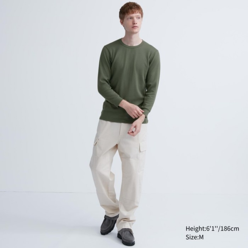 Uniqlo HEATTECH Baumwoll Waffle Crew Neck Long-Sleeve (Extra Warm) T-Shirt Herren Wine | FVIO-81672