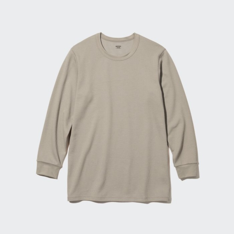 Uniqlo HEATTECH Baumwoll Waffle Crew Neck Long-Sleeve (Extra Warm) T-Shirt Herren Wine | FVIO-81672