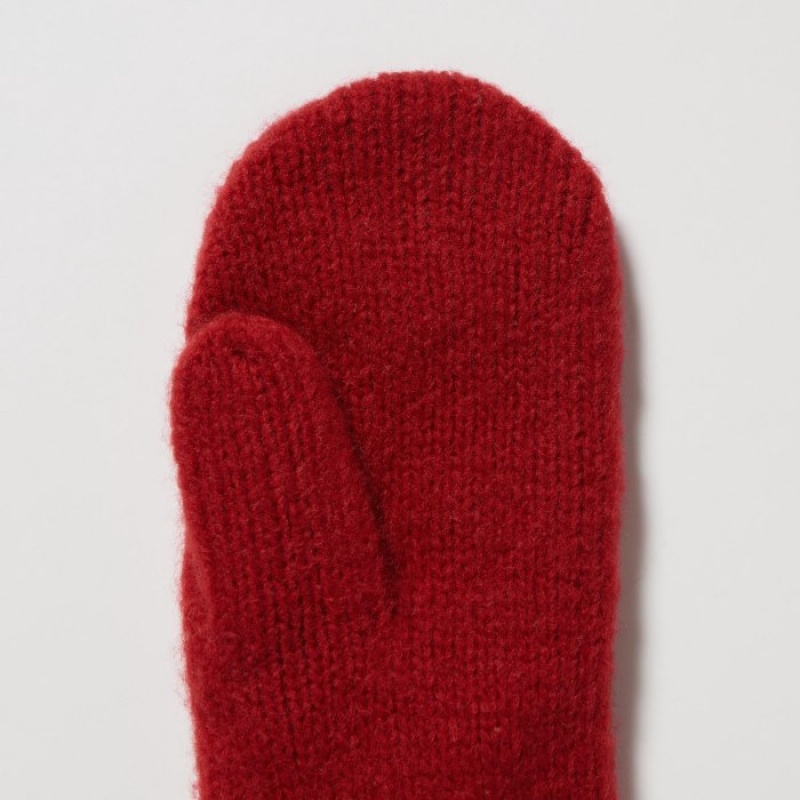 Uniqlo HEATTECH Cable Gestrickt Mittens Handschuhe Kinder Rot | MZLJ-48235