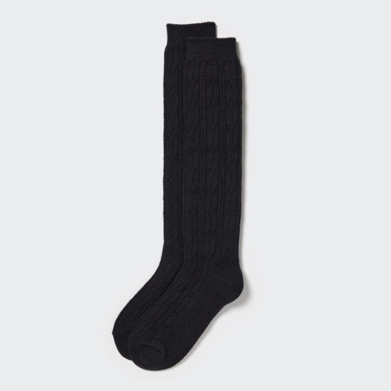 Uniqlo HEATTECH Cable Knee-High Socken Damen Schwarz | UBAP-28917