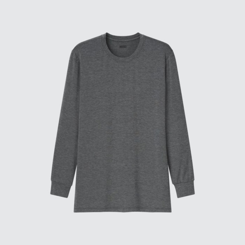 Uniqlo HEATTECH Crew Neck Long-Sleeve (2021 Edition) T-Shirt Herren Dunkelgrau | WDBJ-23651