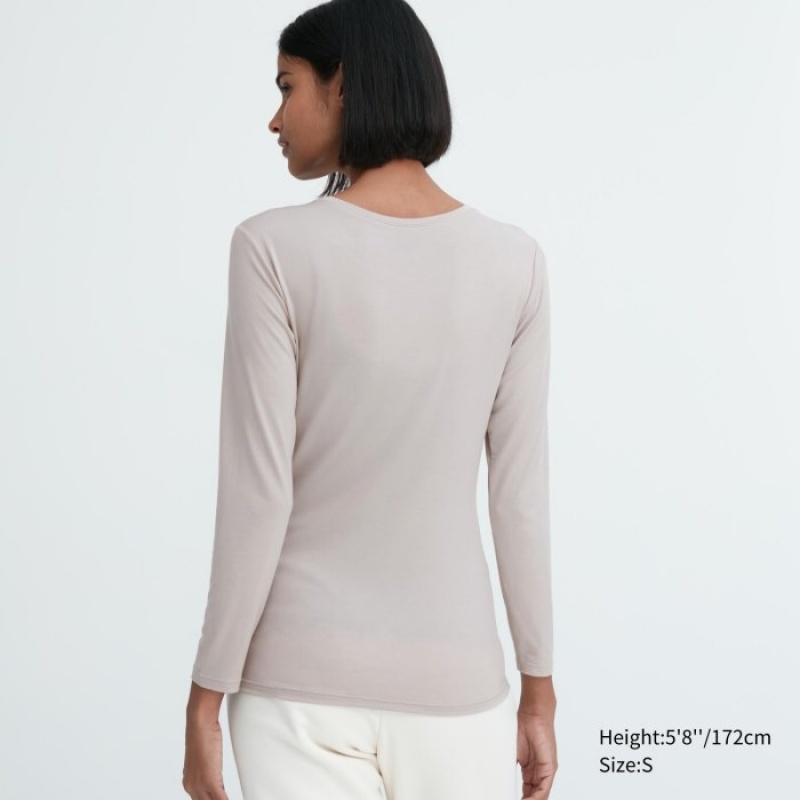 Uniqlo HEATTECH Crew Neck Long-Sleeve T-Shirt Damen Weiß | PADR-96801