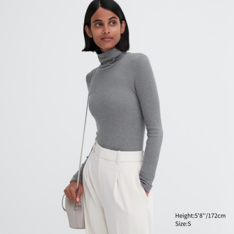 Uniqlo HEATTECH Extra Warm Seamless Gerippt Turtleneck Long-Sleeve T-Shirt Damen Grau | BIOD-18759