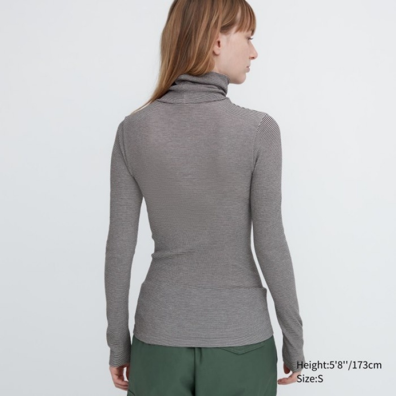 Uniqlo HEATTECH Extra Warm Seamless Turtleneck T-Shirt Damen Dunkelgrau | ENRV-04932