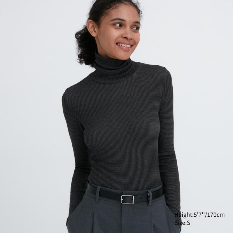 Uniqlo HEATTECH Extra Warm Seamless Turtleneck T-Shirt Damen Dunkelgrau | ENRV-04932