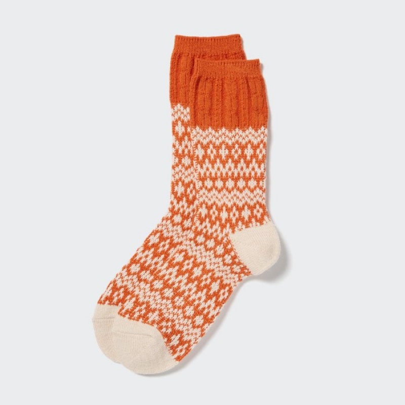 Uniqlo HEATTECH Fair Isle Socken Damen Orange | UHZD-82453