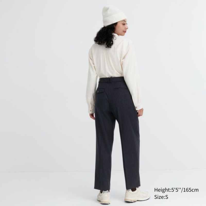 Uniqlo HEATTECH Falten Tapered (Stripe) Hose Damen Navy | NPMO-68041