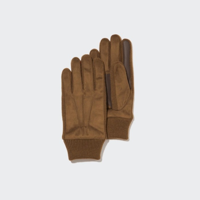 Uniqlo HEATTECH Gefütterte Faux Wildleder Handschuhe Herren Braun | JRHQ-50937