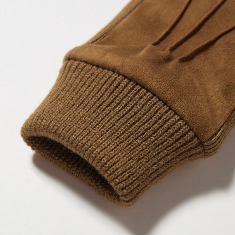 Uniqlo HEATTECH Gefütterte Faux Wildleder Handschuhe Herren Schwarz | RHBE-13802