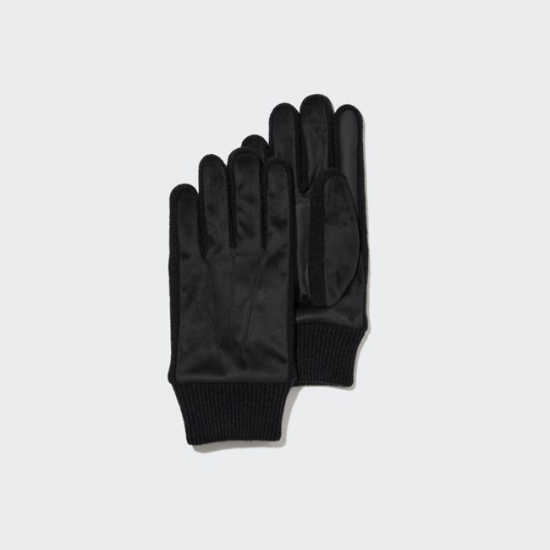 Uniqlo HEATTECH Gefütterte Faux Wildleder Handschuhe Herren Schwarz | RHBE-13802