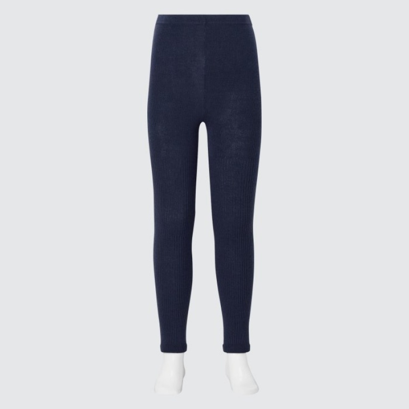 Uniqlo HEATTECH Gerippt Leggings Kinder Navy | BKDO-80259