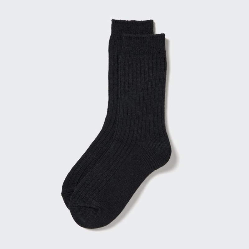 Uniqlo HEATTECH Gerippt Socken Damen Schwarz | MPDG-20975