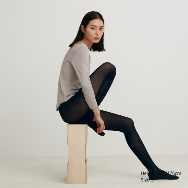 Uniqlo HEATTECH Gestrickt (Sheer) Tights Damen Schwarz | IRZB-48201