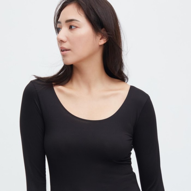 Uniqlo HEATTECH Scoop Neck Long-Sleeve T-Shirt Damen Rosa | VWJQ-39148