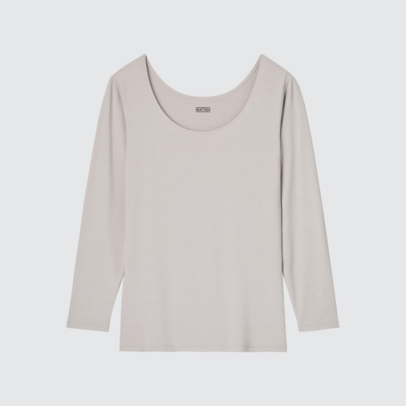 Uniqlo HEATTECH Scoop Neck Long-Sleeve T-Shirt Damen Rosa | VWJQ-39148