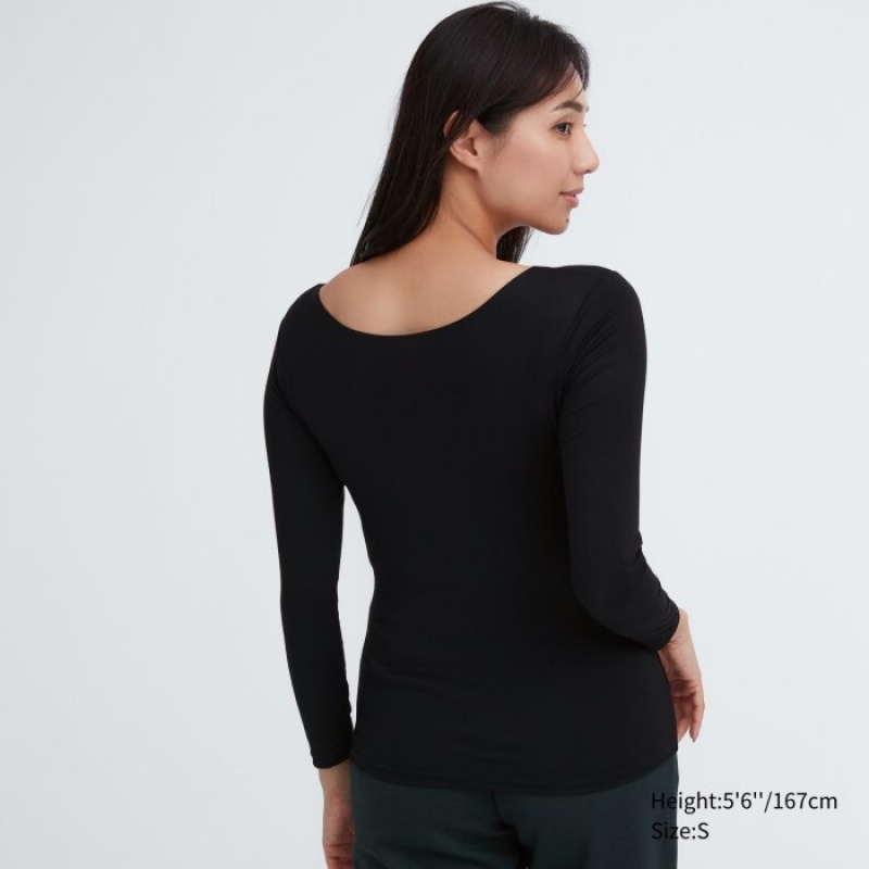 Uniqlo HEATTECH Scoop Neck Long-Sleeve T-Shirt Damen Wine | XBJD-60518