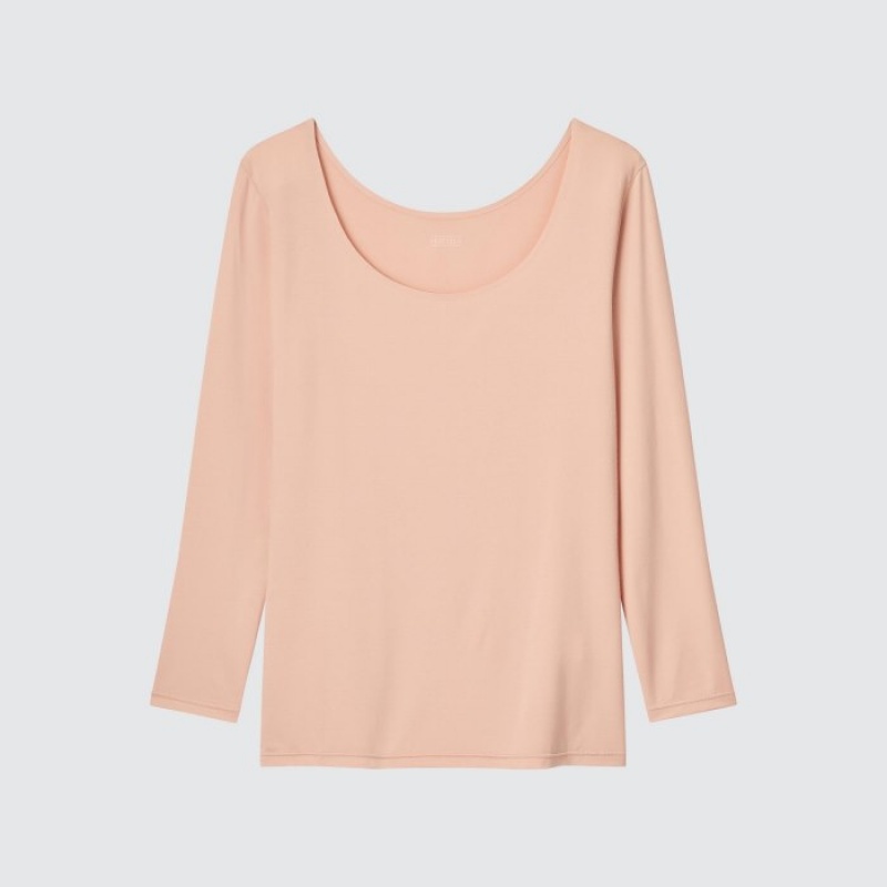 Uniqlo HEATTECH Scoop Neck Long-Sleeve T-Shirt (2022 Edition) Undershirts Damen Rosa | HPOT-49281