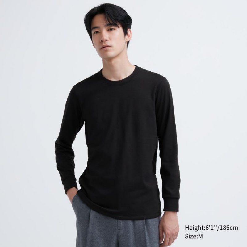 Uniqlo HEATTECH Ultra Warm Crew Neck Long-Sleeve T-Shirt Undershirts Herren Schwarz | MDHN-07416