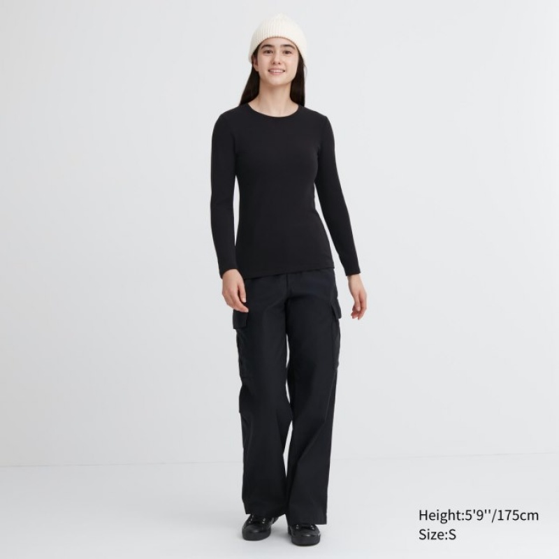 Uniqlo HEATTECH Ultra Warm Crew Neck Long-Sleeve T-Shirt Undershirts Damen Schwarz | TBRO-97263