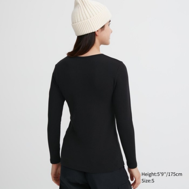 Uniqlo HEATTECH Ultra Warm Crew Neck Long-Sleeve T-Shirt Undershirts Damen Dunkelgrau | RWNV-90832