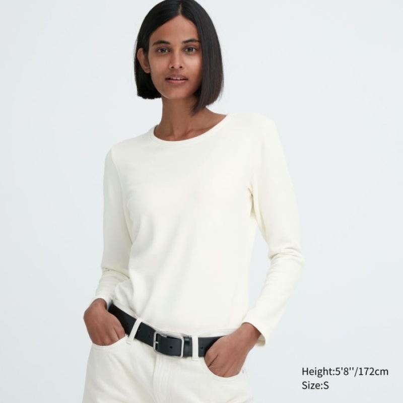 Uniqlo HEATTECH Ultra Warm Crew Neck Long-Sleeve T-Shirt Undershirts Damen Weiß | RTKX-82095